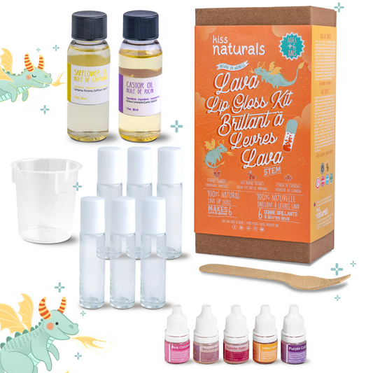 Kiss Naturals DIY Lava Lip Gloss Kit for Kids | 100% Natural Craft Gift, Ages 6-12 | Screen-Free STEM Activity