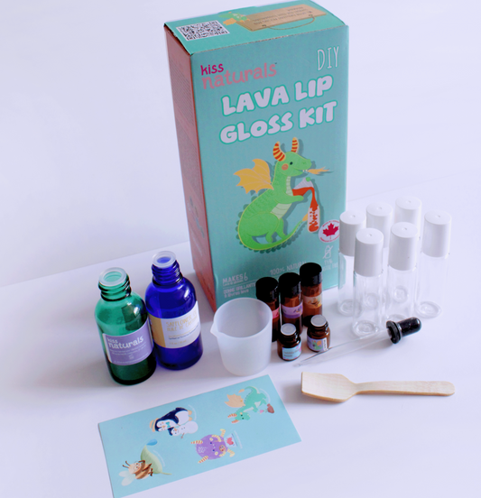 DIY lava lip gloss making kit for kids with glass roll-on bottles