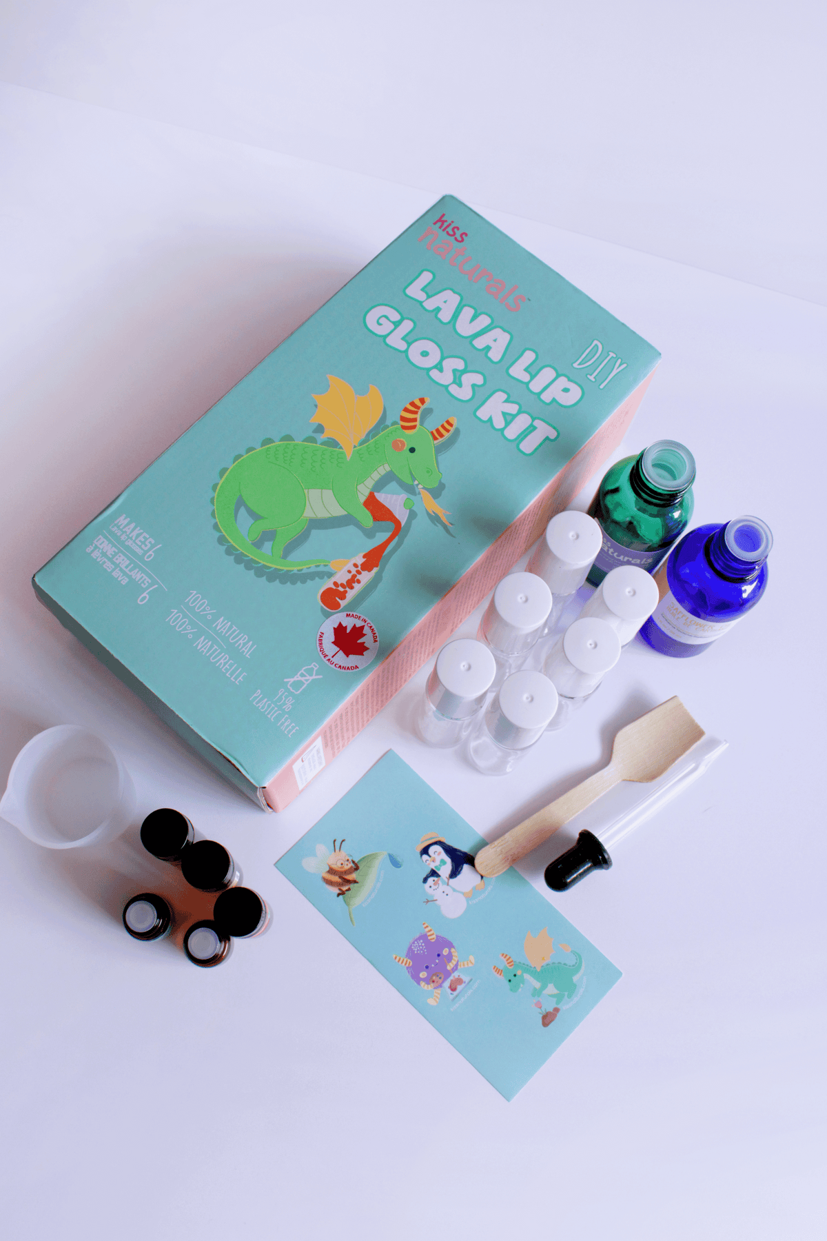 Everything included in the kids lava lip gloss kit