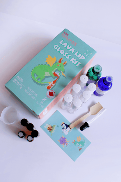 Everything included in the kids lava lip gloss kit