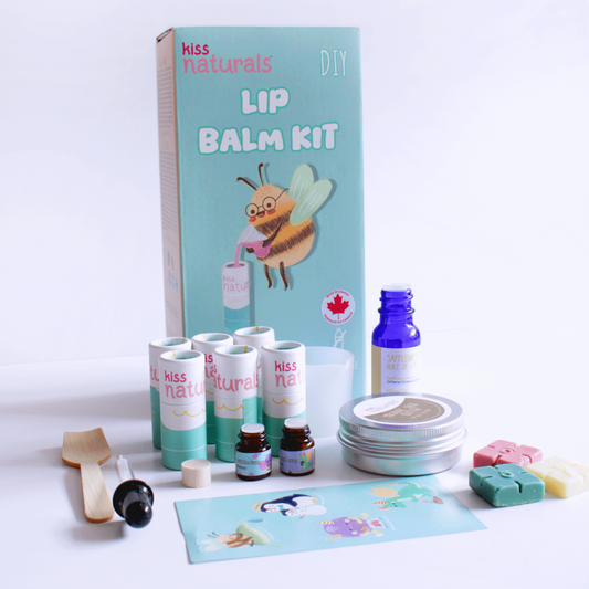 DIY lip balm making kit for kids with organic ingredients and paper tubes