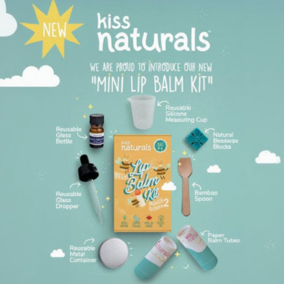 Kiss Naturals Mini DIY Lip Balm Kit | 95% Plastic Free, Made in Canada | Natural Craft Gift for Kids