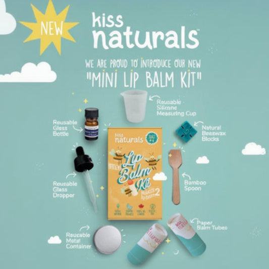 Kiss Naturals Mini DIY Lip Balm Kit | 95% Plastic Free, Made in Canada | Natural Craft Gift for Kids